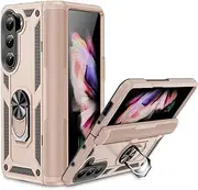 Cavor for Samsung Galaxy Z Fold5 5G Case (7.6") TPU Case PC Bumper 360° Rotation Ring Holder Kickstand Back Cover [Work with Magnetic Car Mount] Shockproof Protective Cover-Gold