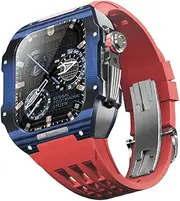 [CEKGDB] Carbon Fiber Case and Fluororubber Band Conversion Kit,For Apple Watch Series 8 7 45mm, Carbon Fiber Case+Fluororubber Rubber Strap For Iwatch 6 5 4 SE 44mm