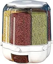 6-Grid Rotating Food Grain Dispenser, Dry Food Storage Container, Clear Rotating Rice and Grain Storage Container, Large Capacity Rice Storage Container Box for Home Kitchen