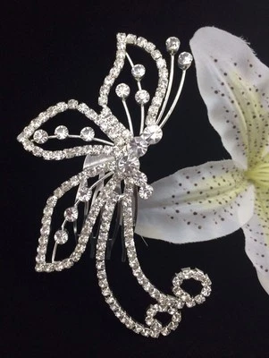 Bridal Prom Flower Girl Butterfly Hair Jewelry Comb Clear Crystal Silver Tone