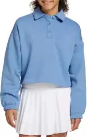 DSG Girls' Henley Fleece Sweatshirt, Basin Blue, S