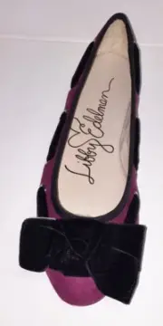 Libby Edelman Casey Bow Cranberry with Black Velvet Bows Balle Flat Shoes Sz 6m