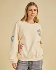 [Billabong] Billabong Women's Water Signs Kendall Crewneck Sweatshirt in Whitecap Size Large L Whitecap