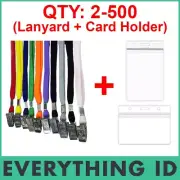 ID CARD HOLDER CLEAR ZIP LOCK POUCH + NECK LANYARD LANYARDS ALLIGATOR CLIP STRAP