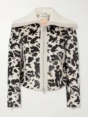[S.S. Daley] S.S. Daley - Ribbed Cropped Wool-trimmed Animal-print Goat Hair Jacket - White - small small White
