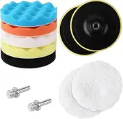 HORUSDY 11-Piece 6 Inch Car Polishing & Buffing Sponge Pads Kit Wool Bonnet Pads for Household Electric Drill and Auto Polisher with 8mm M14 Drill Adaptor for Washing Cleaning Waxing Dusting