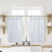 Dusty Blue Short Linen Farmhouse Sheer Small Window Curtains for Front Door Glass Kitchen,24 x 30 Inches Long