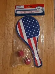 2 Pavk Paddle Ball Set Red White And Blue Flag Print.