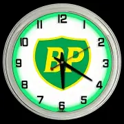 16" BP British Petroleum Gas Oil Sign Green Neon Clock Man Cave Garage