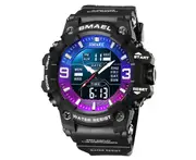 SAMEL Watch for Men Orange Dual Time Display Sport Wristwatch Stopwatch Alarm Army Military LED Digital Back Light Male Clock - Colorful Purple Blue