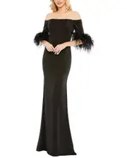 Mac Duggal Feather Trim Column Gown