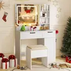 Vanity Set with Mirror and Lights Dressing Table & Chair Set w/ Charging Station
