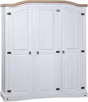 vidaXL Rustic Solid Pinewood Wardrobe, Mexican Corona Range, 3-Door Armoire, White and Brown