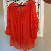 Grand And Greene Pheasant Orange 3/4 Sleeve Top NWT