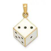 14k Yellow Gold 3-D Enamel Dice Charm