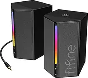 FIFINE Computer Speakers, PC Speakers for Desktop with RGB, Volume Control, Gaming Speakers USB Powered Wired with 3.5mm Aux Audio Cable for Laptop Monitor Phone Tablet-AmpliGame A20