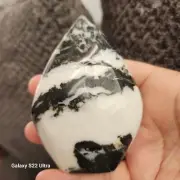4" Polished Black & White Zebra Jasper Stone Teardrop Ornament Flame - USA