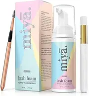 Miya Lash Gentle Lash Shampoo & Brush | Paraben & Sulfate Free Lash Cleanser for Extensions | Eyelid Wash | Makeup, Oil, Remover | Foaming Eyelash Extension Cleanser | Bath 50ml | Salon & Home Use