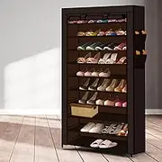 Levede 10 Tier Shoe Rack Portable Storage Cabinet Organiser Wardrobe Brown Cover