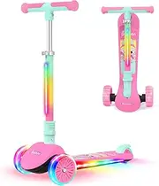 BELEEV A10 Scooters for Kids with LED Light-Up Wheels & Deck & Stem, 3 Wheel Folding Scooter for Toddlers Girls Boys Ages 3-12, Extra Wide Wheels, Adjustable Handlebar, Kick Scooter for Children