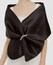 Adrianna Papell Women's Black Mikado Embellished Satin Wrap Shawl Size OS
