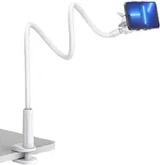 White Phone Holder for Bed, Gooseneck Phone Holder Stand, Flexible Universal Clamp Clip Mobile Stand Adjustable for iPhone 15 14 13 12 11 Pro Xs Max XR X 8 7 6 6s Plus