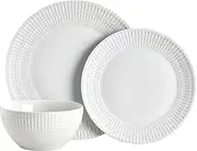 Everyday White by Fitz and Floyd Dillan 12 Piece Dinnerware Plate Bowl Set, Service for 4