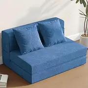 DSNAPE Twin Size Folding Sofa Bed, Convertible Sleeper Chair with Pillow and Side Pockets, Foldable Floor Mattress, Fold Out Foam Futon Couch, Lazy Sofa for Home/Office/Guest Room/Dorm, Navy Blue