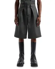 Emporio Armani Wool Heavy Mouline Chevron Jacquard Oversized Fit Pleated Bermuda Shorts