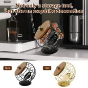 Iron Coffee Pod Holder Large Capacity Coffee Pod Storage Basket with Wood Lid(