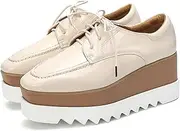 [TOSOFT] Women 8cm High Heel Wedge Leather Oxfords Lace Up Height Increasing Sneakers Thick Heel Flat Platform Loafers Shoes