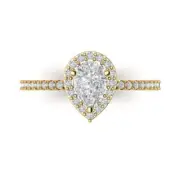 1.02ct Pear Cut Halo Wedding Promise Engagement Bridal Ring 14k Yellow Gold