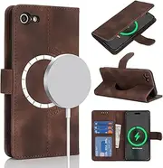 for iPhone SE 2022 / SE 2020 Case Magsafe Charge Wallet for iPhone 7 8 Magnetic Leather Cover with Card Holders SunYoo Case Pour Femmes Portefeuille 騁ui Coque Porte Feuille Soft-Dark Brown