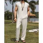 Men's T-shirt Suits Shirt and Pant Sets 2 Pieces Outfits Sleeveless Crew Neck Summer Plain Fashion Casual 2 Piece Vacation Daily Wear Going out White Top Tee f