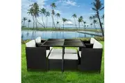 9 Piece PE Rattan Garden Patio Outdoor Dining Set Black