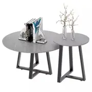 Fin Exclusive Design 2Pcs Nesting Marble Coffee Table Round Side Table W/ Metal Base