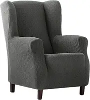 [ECOMMERC3] Bi-Elastic Wingback Chair Cover, Breathable and Full Protection - Grey Wing Chair Cover with Foam Bands and Elastic Bands for Extra