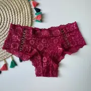 Victoria's Secret Posey Lace Up Cheeky Panty Claret Red XS NEW
