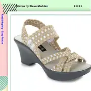 Steve Madden Torrist Woven Wedge Sandal, Tan/Multi, Size US 9