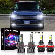 For Ford Flex 2009-2019 White LED Headlight Hi-Lo Beam + Fog Light 4 Bulbs Combo