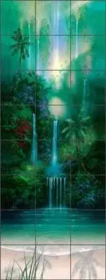 Waterfall Tile Mural David Miller Tropical Art Ceramic Backsplash DMA2009