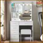 Dressing Table Mirror Slidable Makeup Mirror with Stool Home Bedroom Furniture
