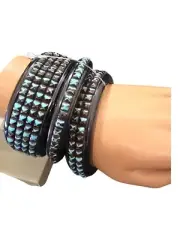 Stephan & Co Women's Black Resin Blue Bangle Bracelet Set 3 pcs NWT