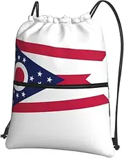EdWal Ohio State Flag Print Drawstring Backpack Gym Bags Sports Bags With Zipper Pocket For Travel Beach, Black, One Size