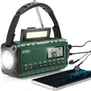 Portable Solar Hand Crank Radio AM FM NOAA Weather USB 10000mAh Charging LED Flashlight Power Bank Aste Lamp