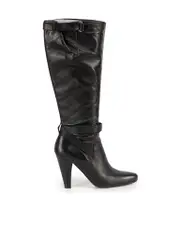 Black Leather Strapped Knee High Boots
