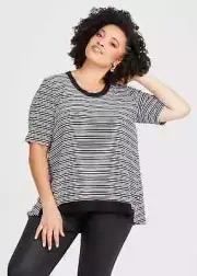 *New* TS Taking Shape Pretty Basics Black Striped Short Sleeve Tee Top SIZE 16